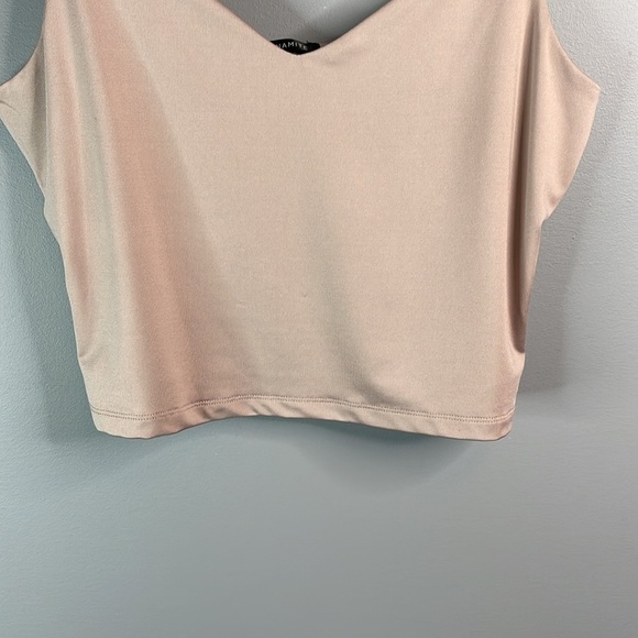 Dynamite Sienna Cami Crop Top Sphinx Nude Double Layer Silky Spaghetti Straps L - Picture 4 of 11